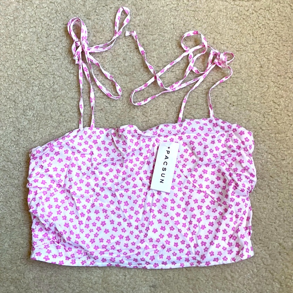 NWT Pacsun Floral Crop Tie Strap Top